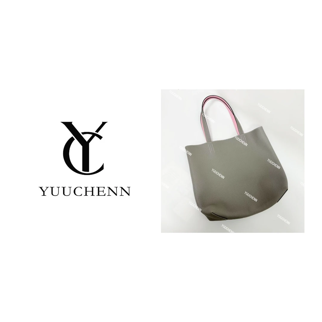 YUUCHENN/手工【托特包】进口牛皮36cm积雨云灰拼粉 HH5859
