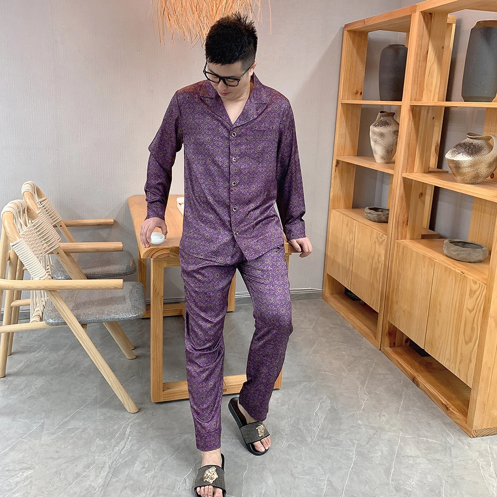 大码男士长袖睡衣套装2025秋季高品质奢华可外穿休闲潮流家居服潮
