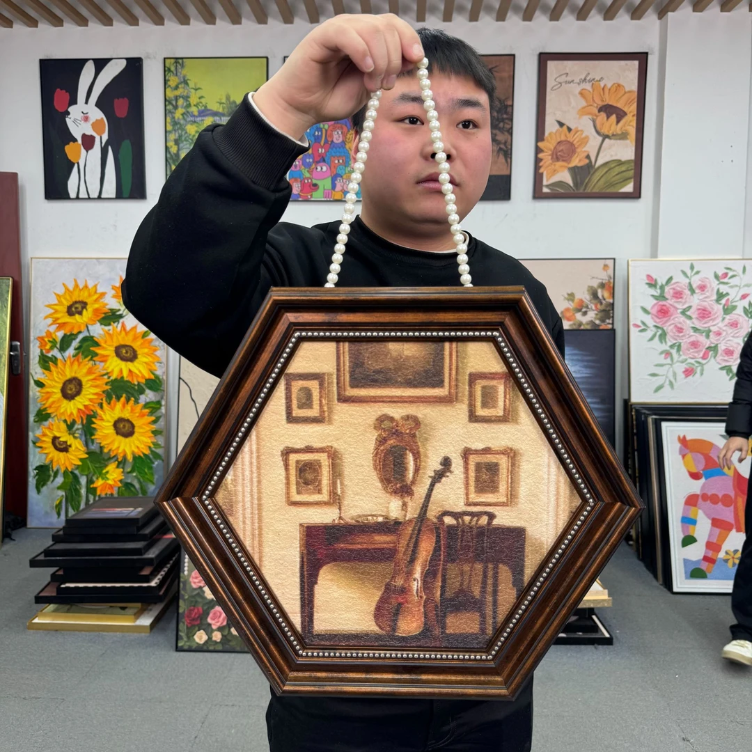 欧框美式小提琴装饰画复古文艺高级感餐厅玄关卧室装饰画144