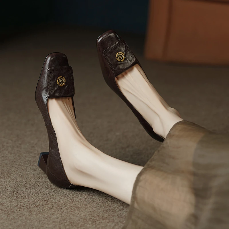 【断码了 清仓中】真皮单鞋百搭羊皮单鞋方头低跟3cm（40329） 已开价