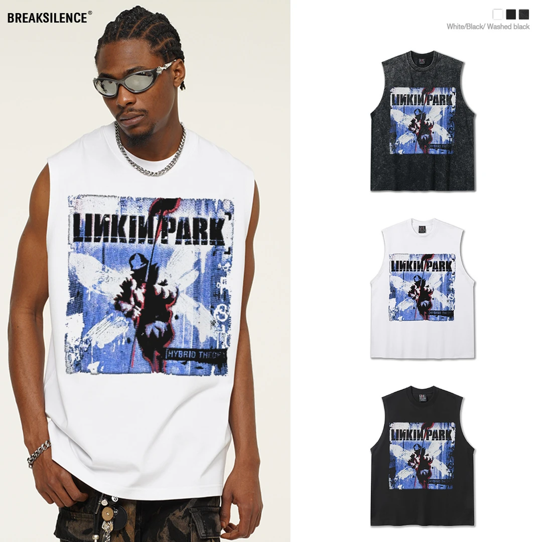 2025夏季林肯公园美式复古摇滚t恤坎肩背心t恤印花背心男打底
