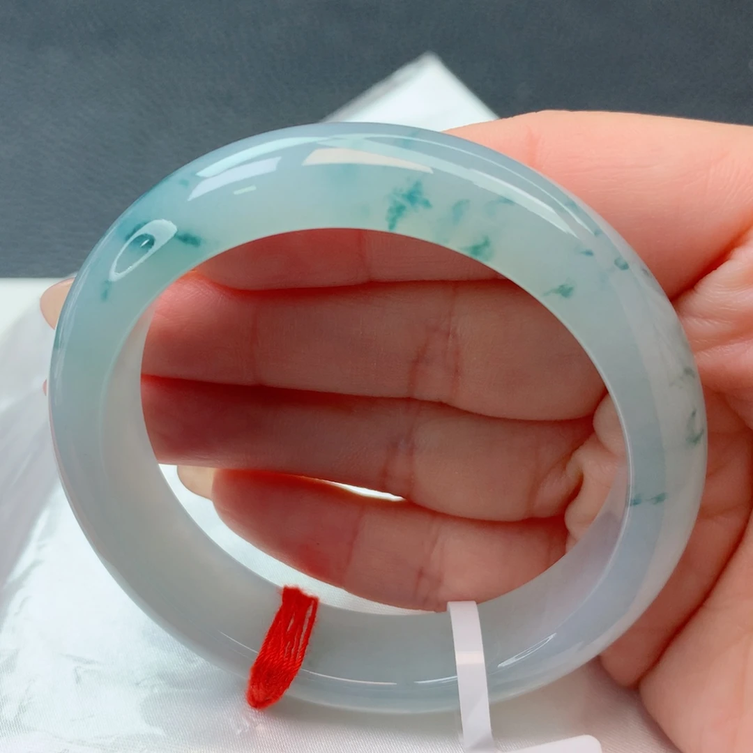 翡翠未镶嵌手镯52-53冰种起胶光蓝底飘花