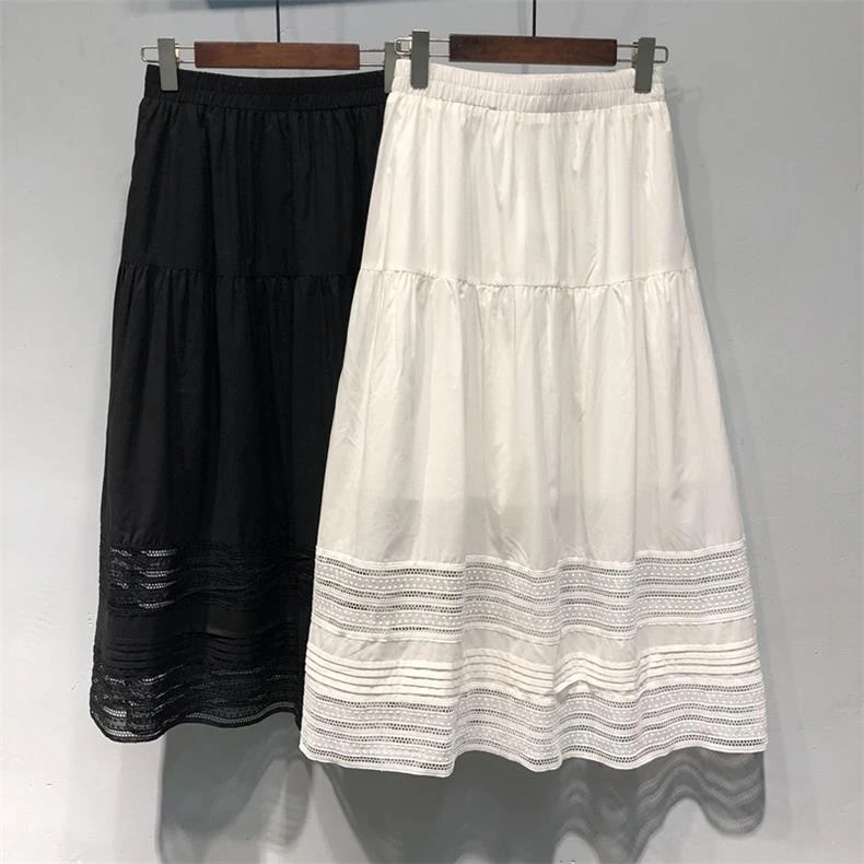 法式镂空花边大裙摆重工小白裙女夏季中长款温柔风半身裙a字伞裙