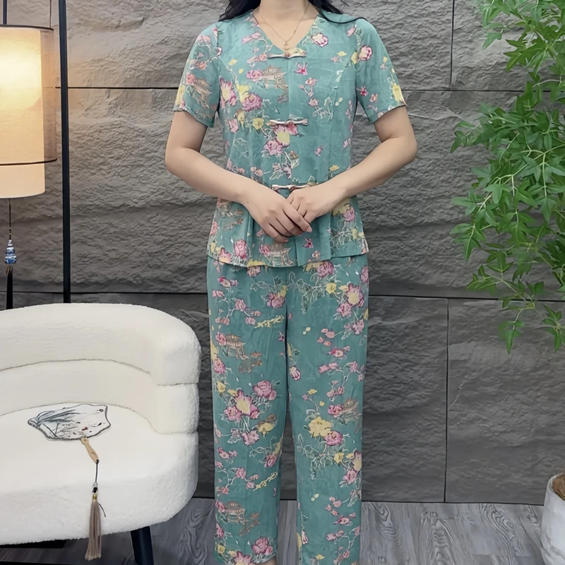 2025夏季新款时尚套装女洋气质显瘦减龄短袖上衣新中式国风两件套