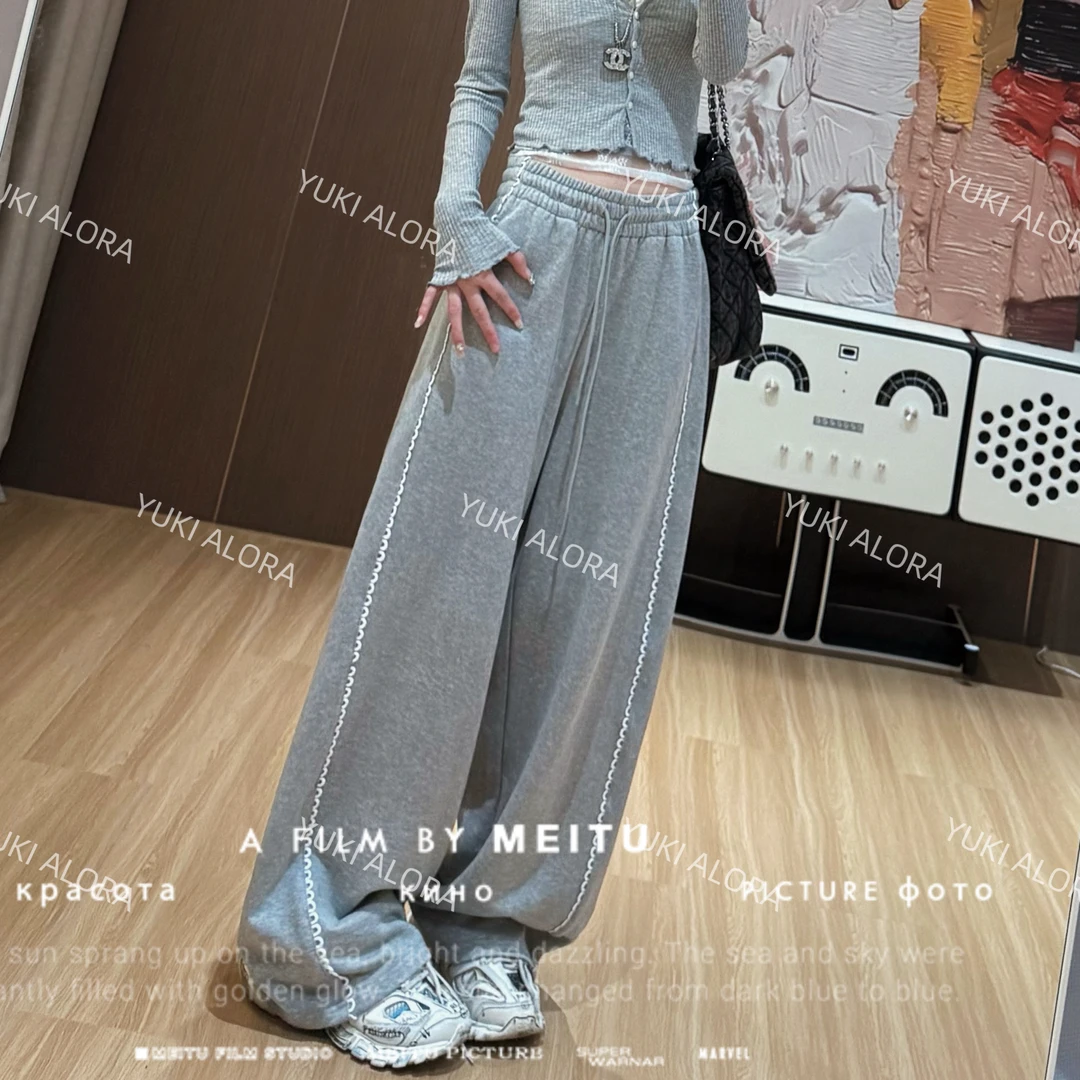 早春款设计感卫裤直筒裤松紧腰阔腿裤显瘦百搭 LLU-600225