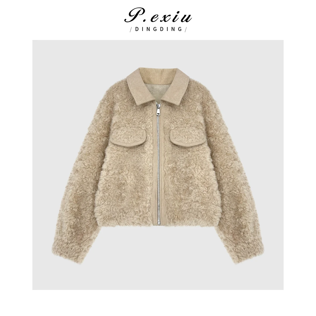 【杏仁豆蔻】100%绵羊毛复古时髦拼接翻领外套ALA01