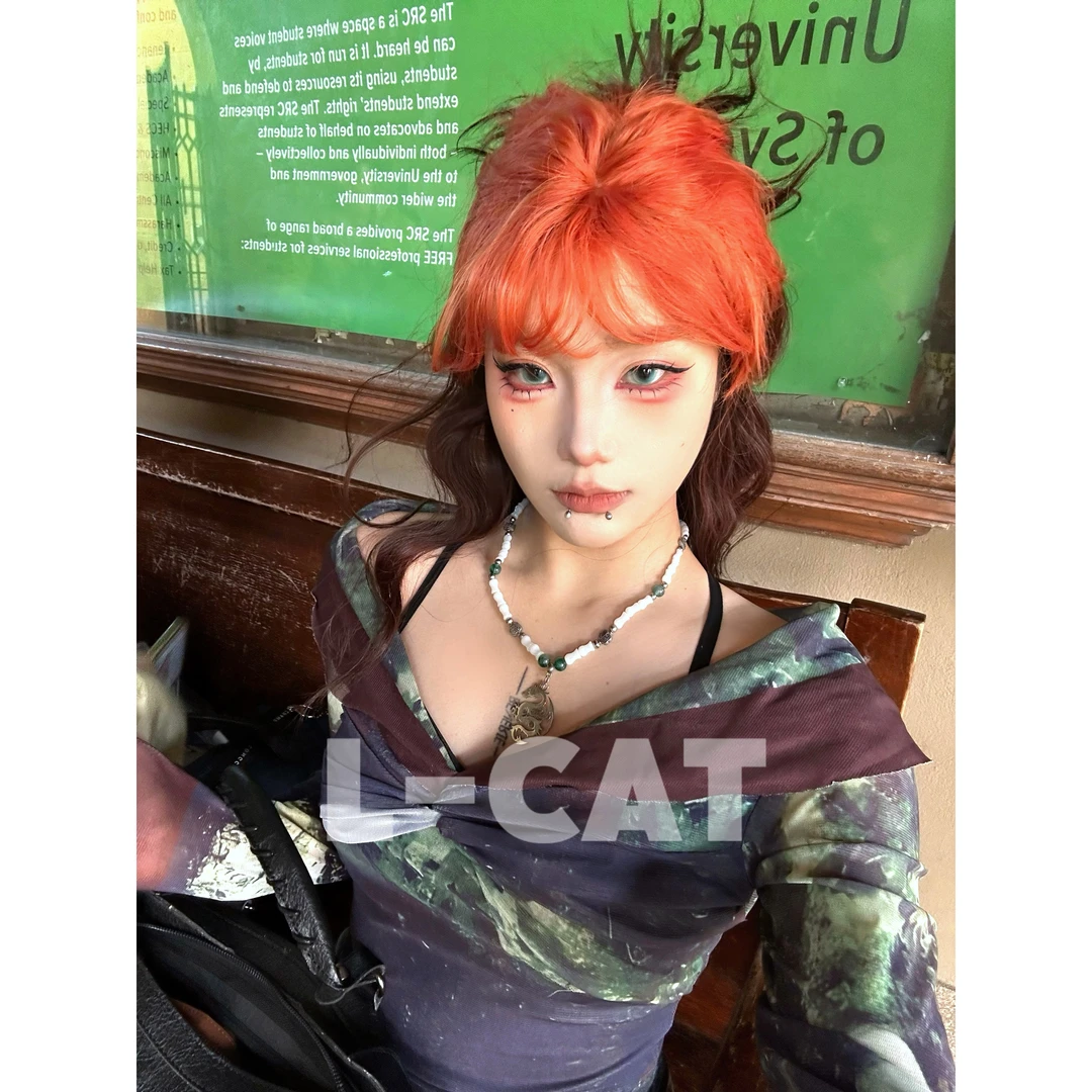 [柑橘可可]脏橘渐变黑大波浪长卷发假发女潮色多巴胺氛围感全头套