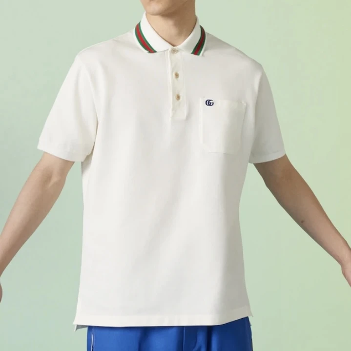 未使用 GUCCI/古驰 古驰Gucci Lido系列翻领条纹Logo印花短袖T恤
