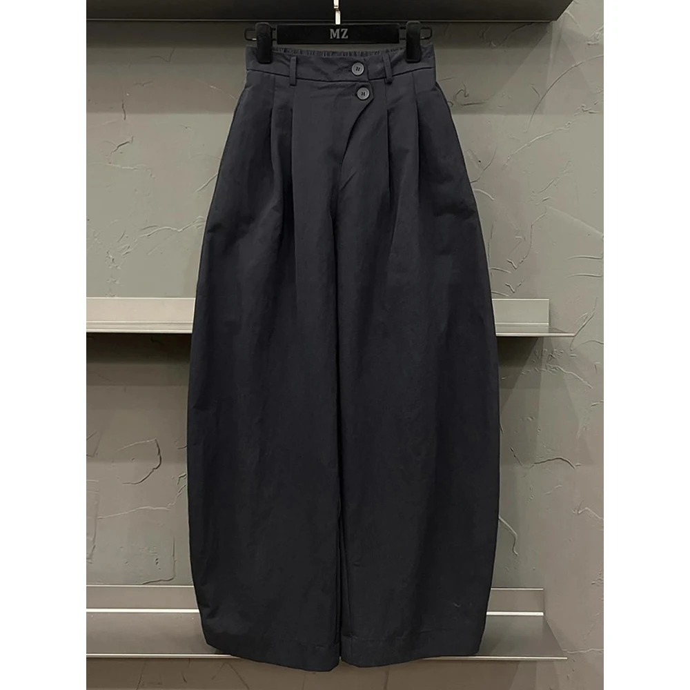 高端欧货2025秋季新款半松紧高腰休闲宽松简约百搭阔腿裤女弯刀裤