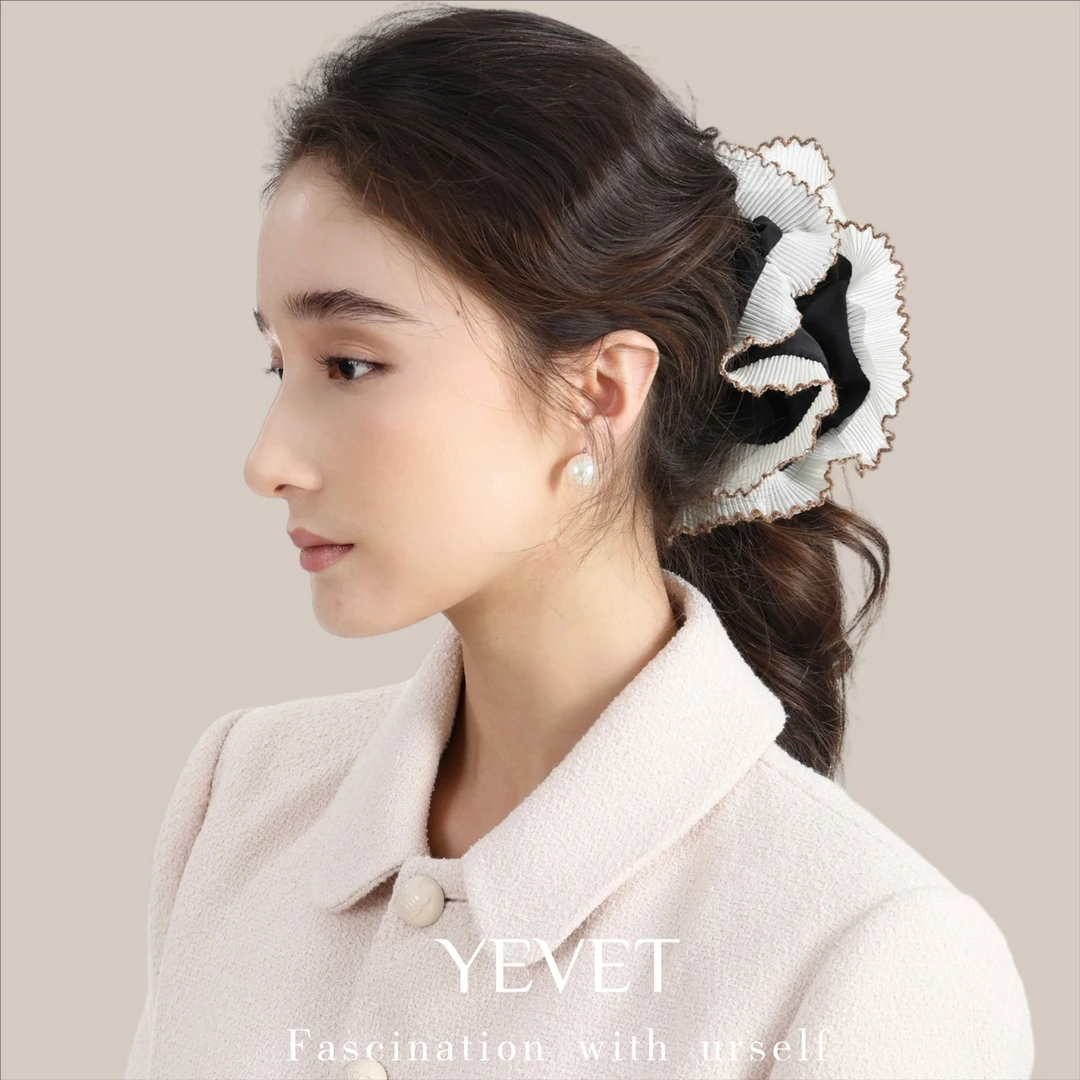 YEVET荷叶大肠发圈可爱简约复古发饰头饰花苞头头绳
