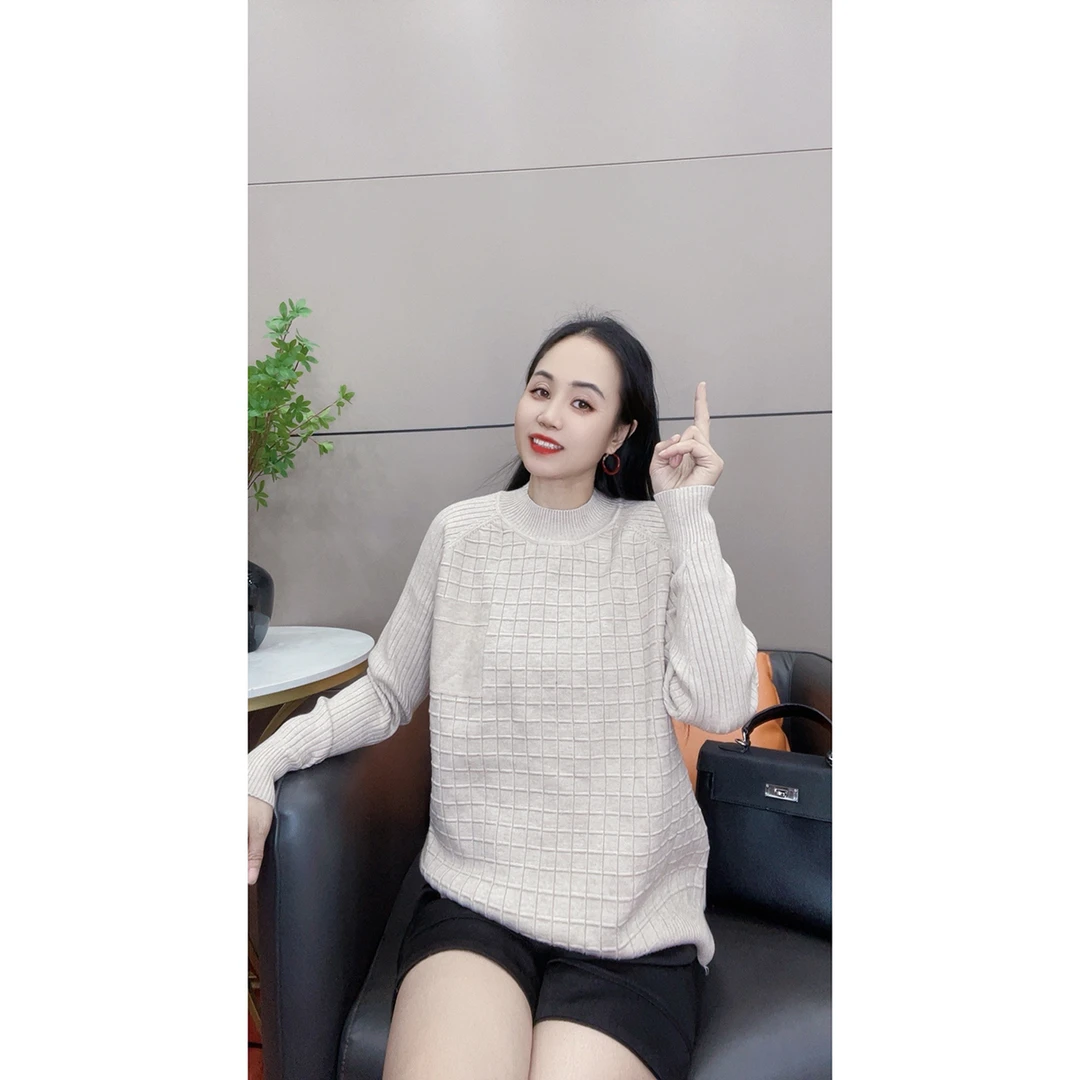 3620 秋冬新款基础百搭毛衣立体格子圆领套头针织上衣