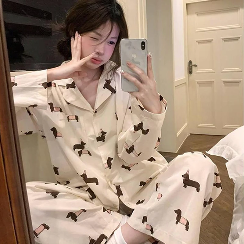 【云朵绵秋款多款可选】长袖春秋睡衣女卡通翻领大码两件套装家居服