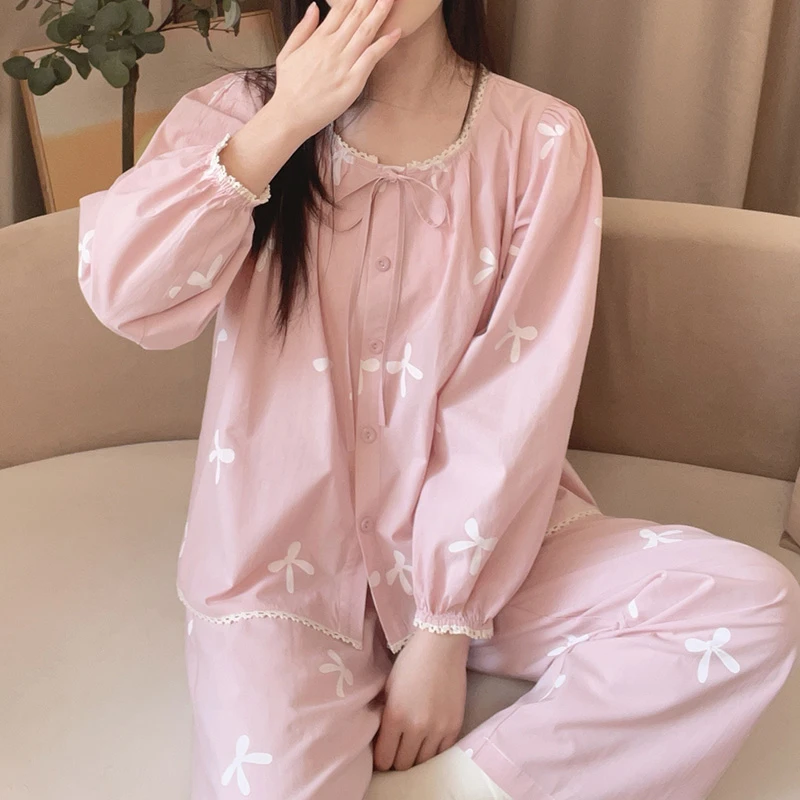 【5780粉白蝴蝶】春季甜美长袖纯棉印花可外穿公主家居服睡衣宽松