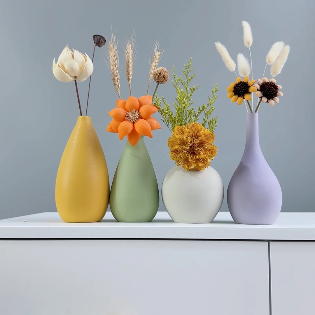 摆件陶瓷小花瓶含花总高约20-30cm