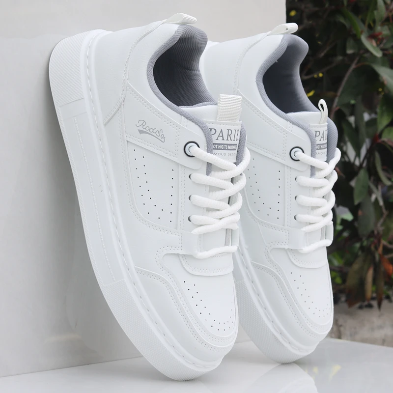 男士小白鞋2025春秋防水皮面运动鞋防滑耐磨跑步鞋男学生休闲板鞋