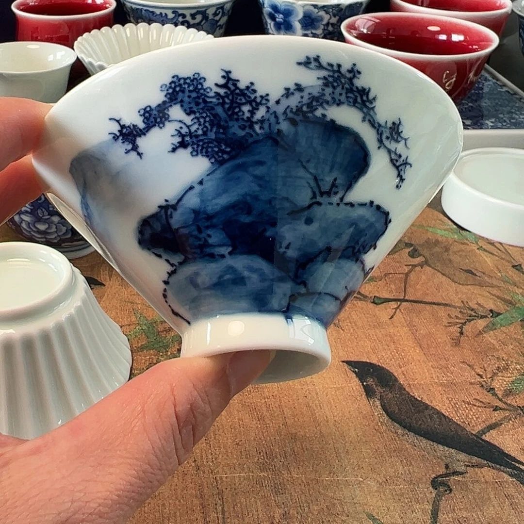 杯～****～幽游居手绘青花山水杯