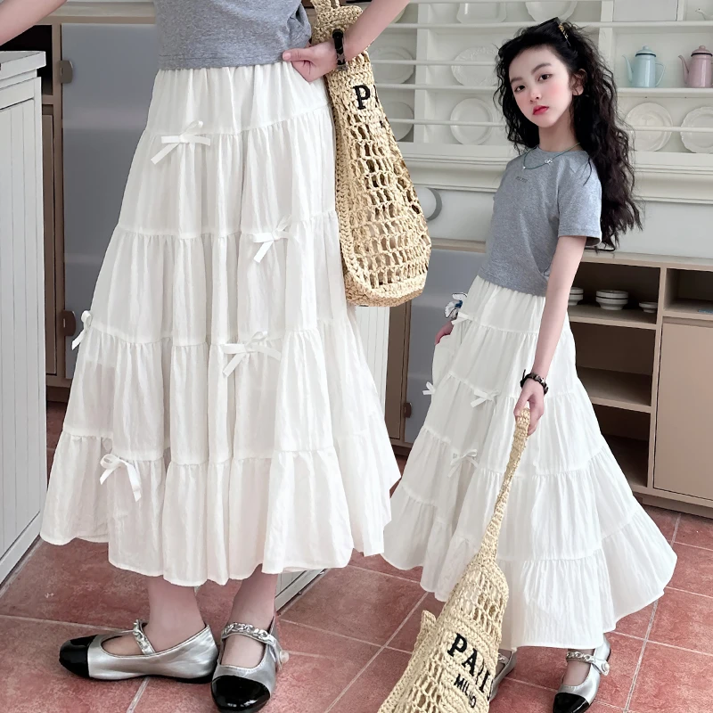 女童白色半身裙中大童9-15岁半身裙秋季长裙公主裙2025女孩蛋糕裙