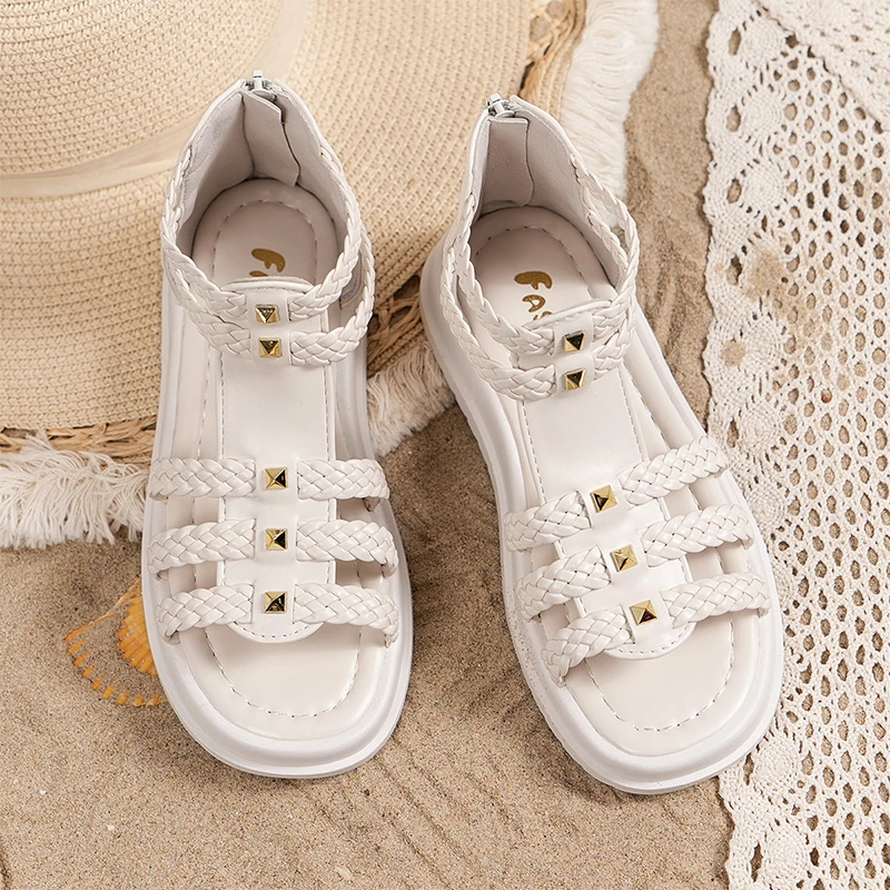 儿童凉鞋夏季2025新款时尚露趾公主鞋中大童软底小学生女童罗马鞋