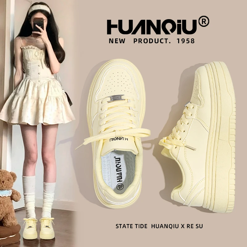 环球新款小白鞋2025秋季新款厚底板鞋女5cm小个子增高圆头显腿长