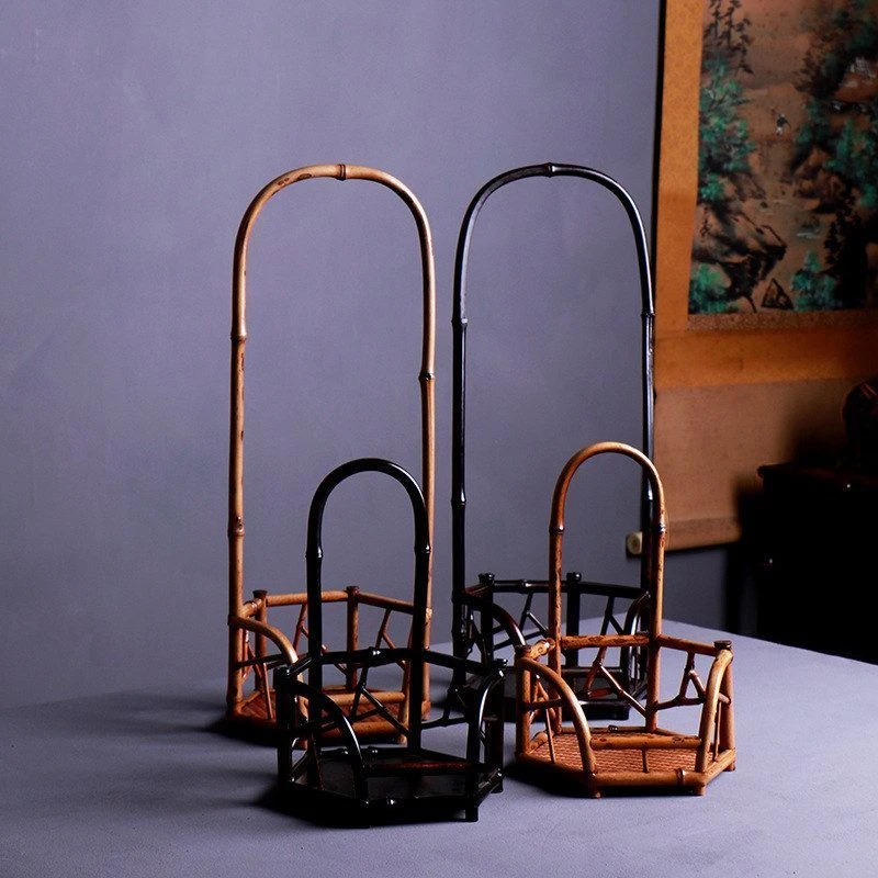 紫竹凉炉架紫竹炉台风炉炭炉底座复古花器架茶桌摆件茶具配件安