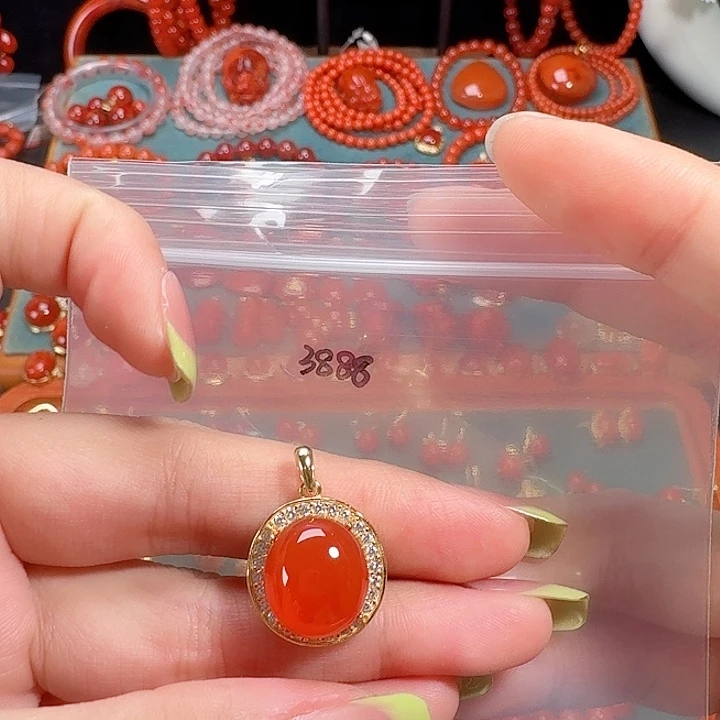 南红玛瑙银S925镶嵌吊坠