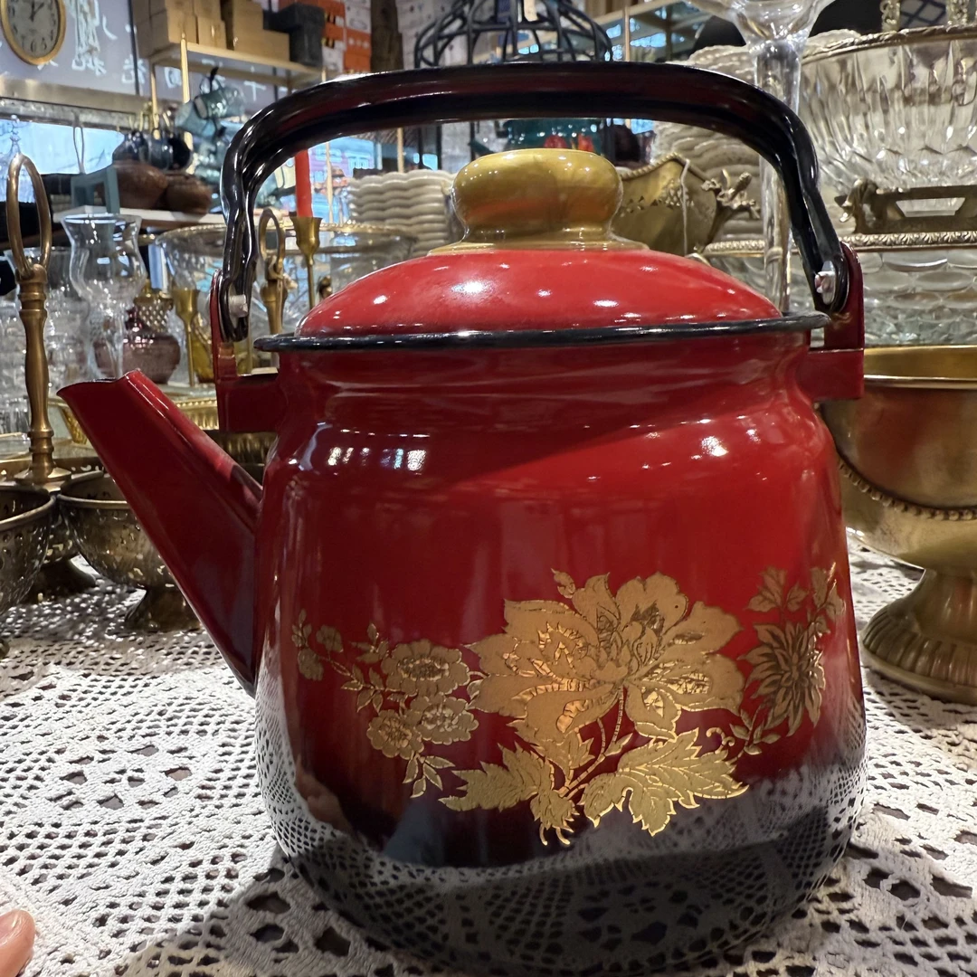 俄罗斯进口怀旧复古升球形烧水壶家用圆形（金花）