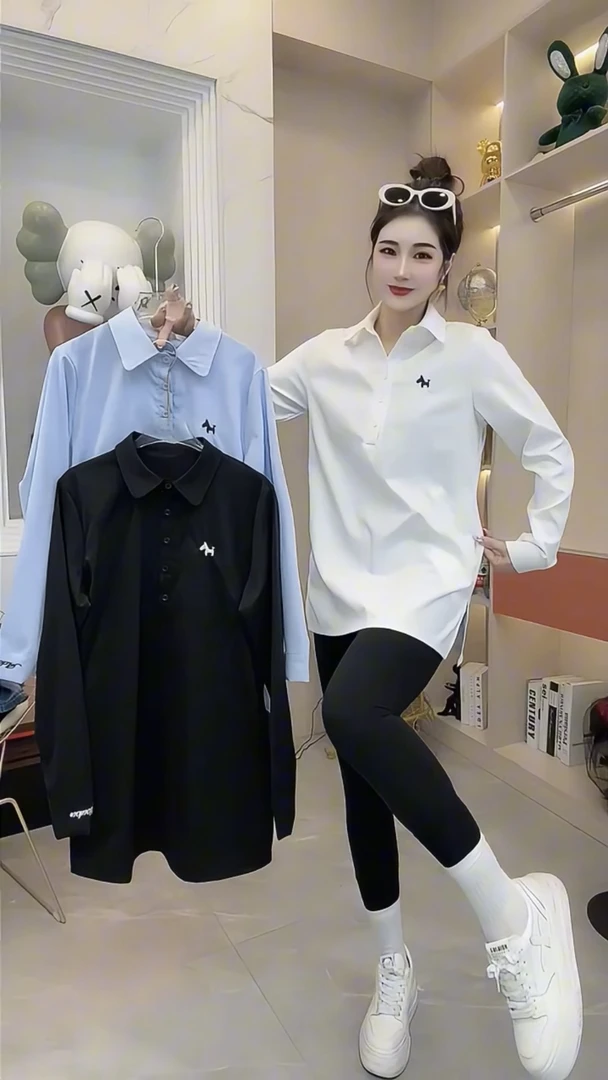欧货2025秋冬新款简约中长款纽扣翻领刺绣衬衫女宽松百搭遮臀上衣
