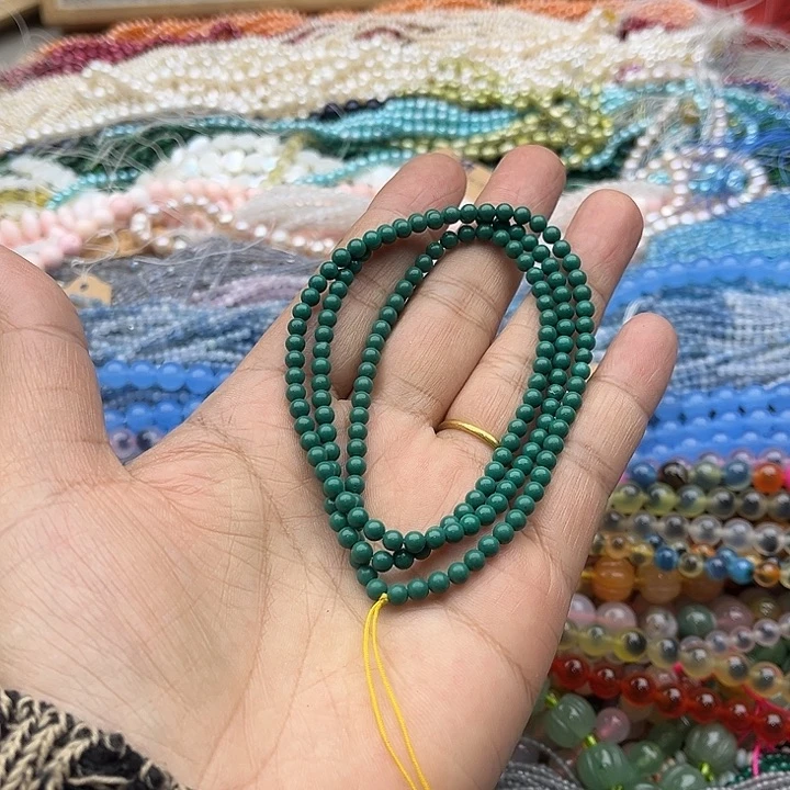 玛瑙/玉髓珠宝半成品未镶嵌一条3mm绿松长58厘米