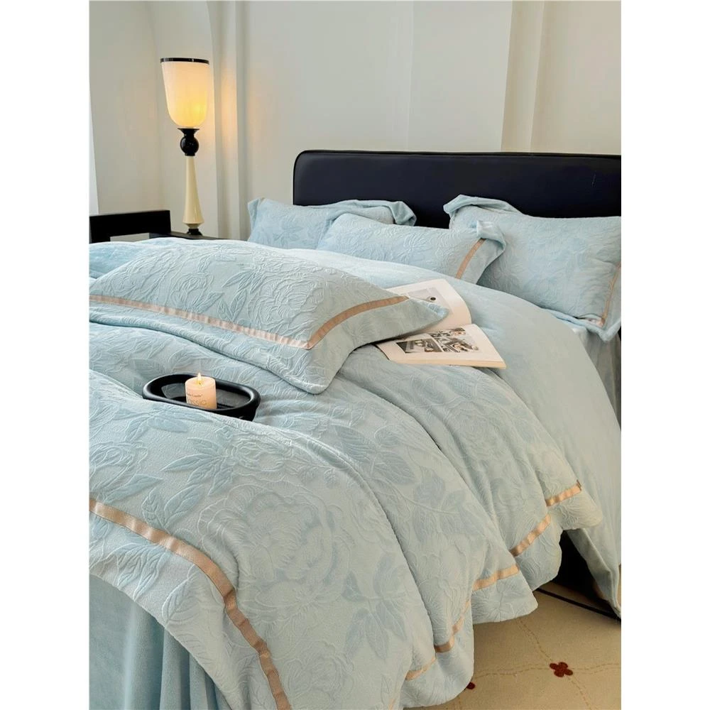 【精选水星家纺】高端A类加厚保暖牛奶绒四件套冬季珊瑚绒被套加