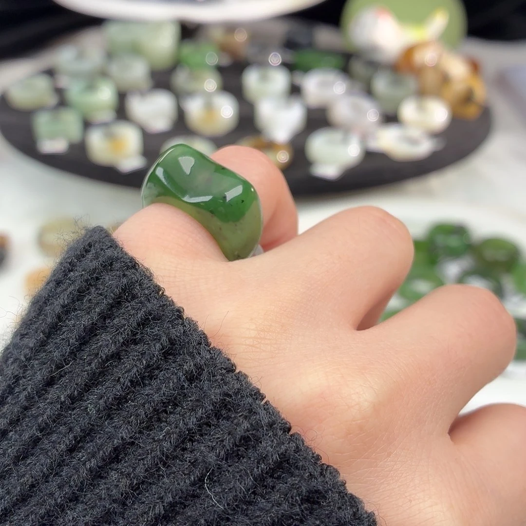 和田玉未镶嵌戒指S154碧玉猫耳16.2