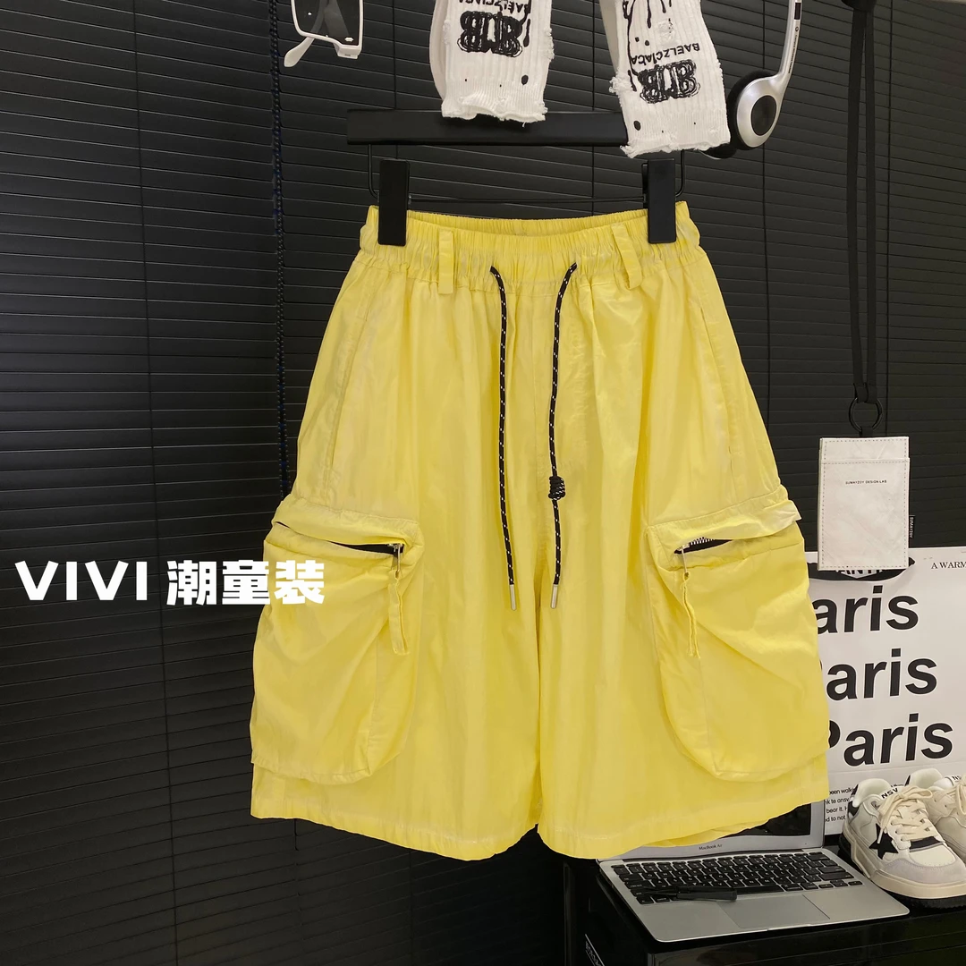 VIVI童装 2025夏季潮牌中大童洋气奶油黄工装口袋薄短裤
