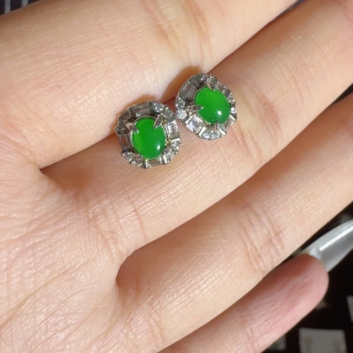 银S925镶嵌翡翠耳饰耳钉