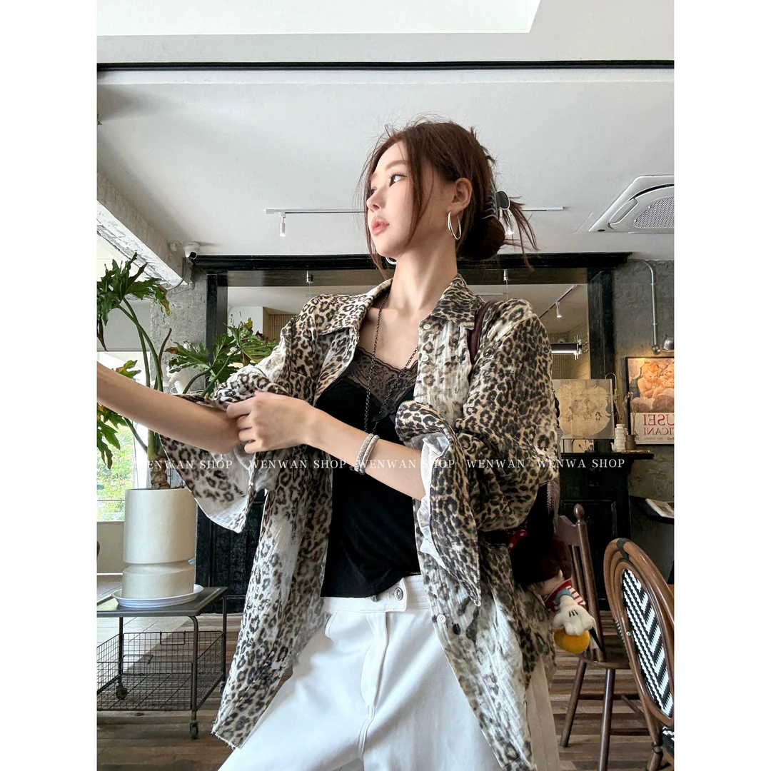 【豹子女士 私服】小众慵懒时髦宽松复古豹纹衬衫