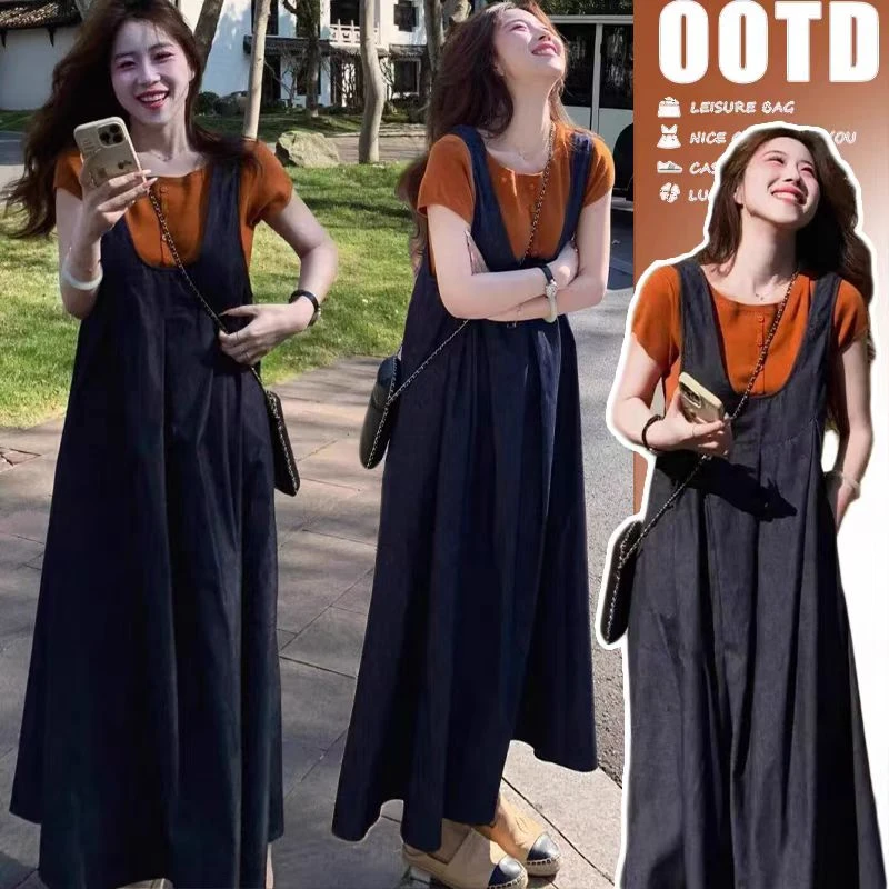 { 糕糕 }孕妇装夏款2025新款套装高级感穿搭背带裙夏季两件套套装