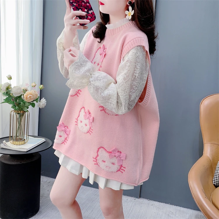 韩系甜美卡通无袖针织马甲背心女春季2025年新款宽松洋气坎肩上衣