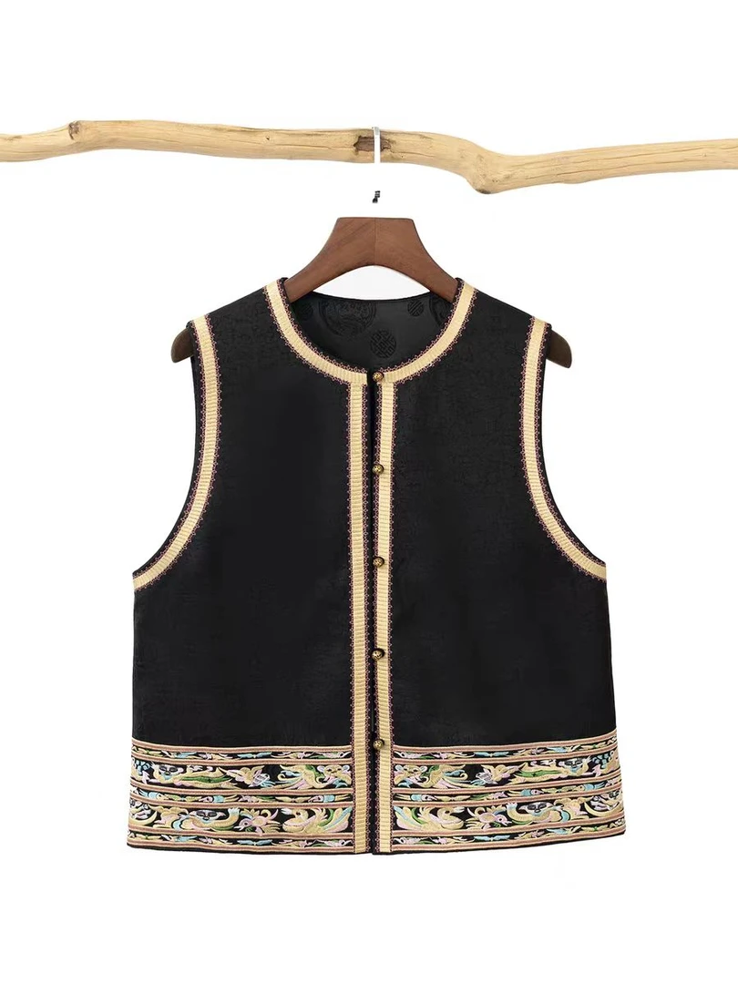 【初心】原创设计师款气质宽松型女马甲短款薄款刺绣春秋马夹