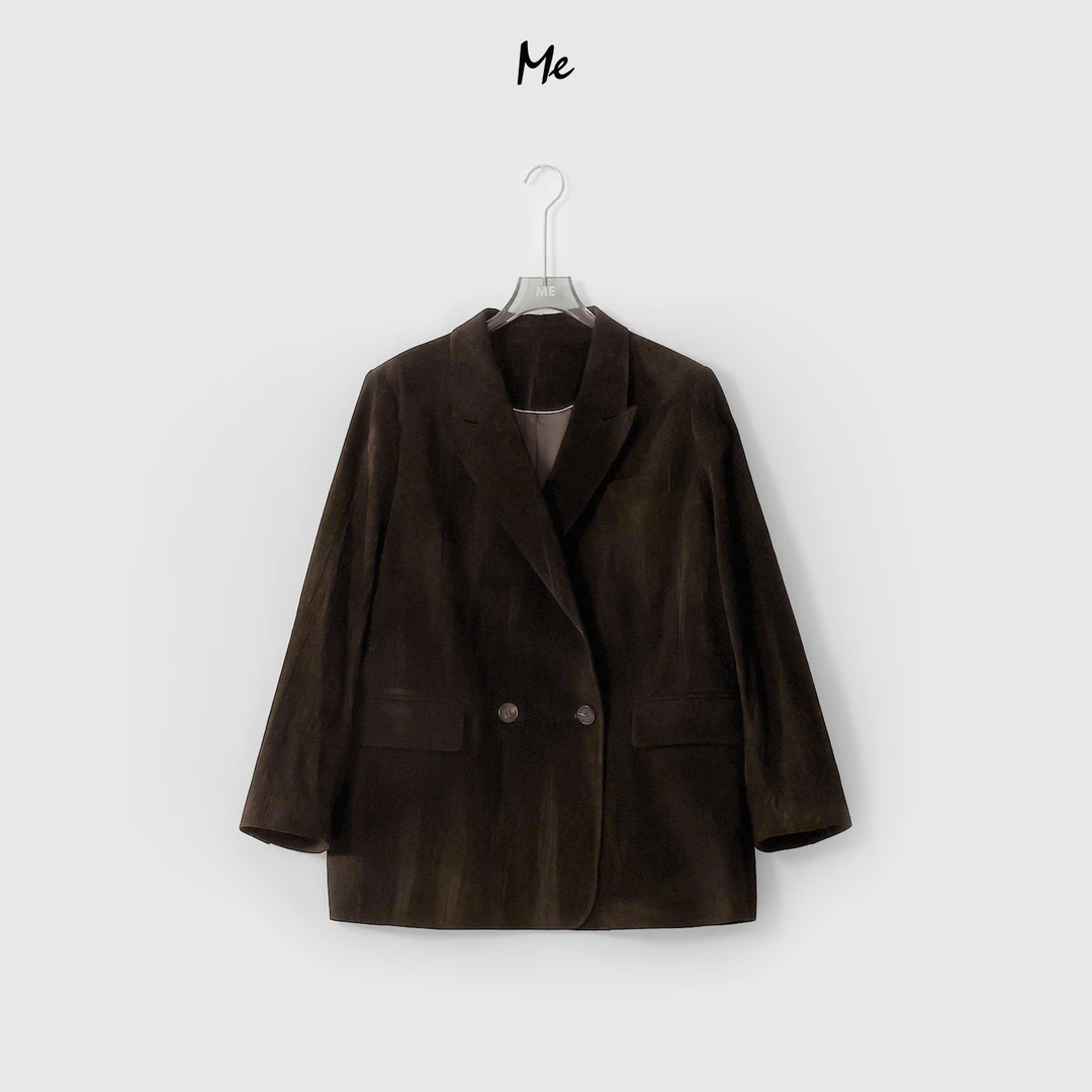 ME【Y绒感西装】韩国进口皮料重工皮褶显瘦百搭一手长皮衣 MESS0238