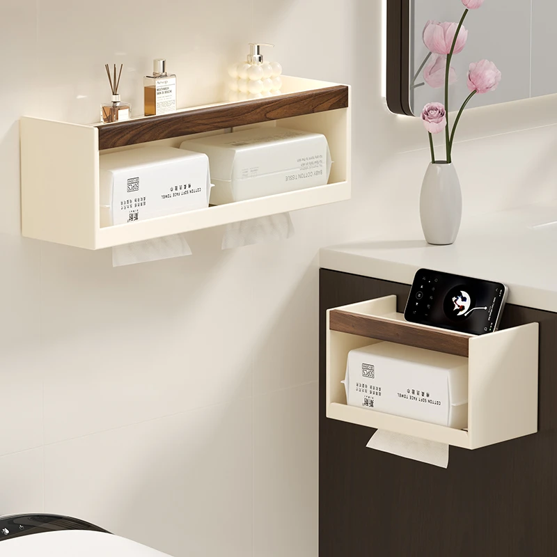 胡桃木卫生间纸巾盒洗漱台厕所厕纸架免打孔壁挂卫生纸抽纸置物架