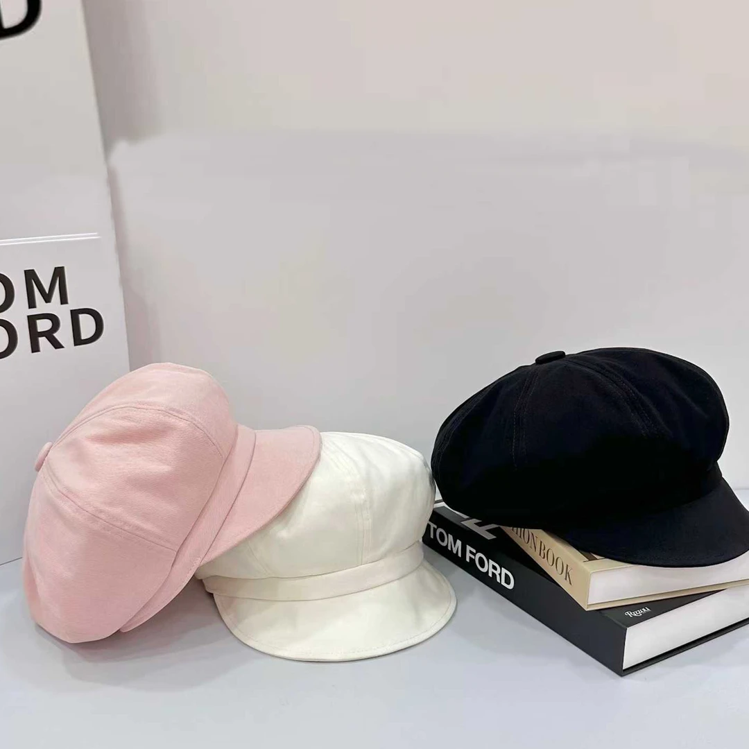 韩系光版拼接网红甜美可爱纯棉休闲时尚百搭出游八角帽画家帽女潮