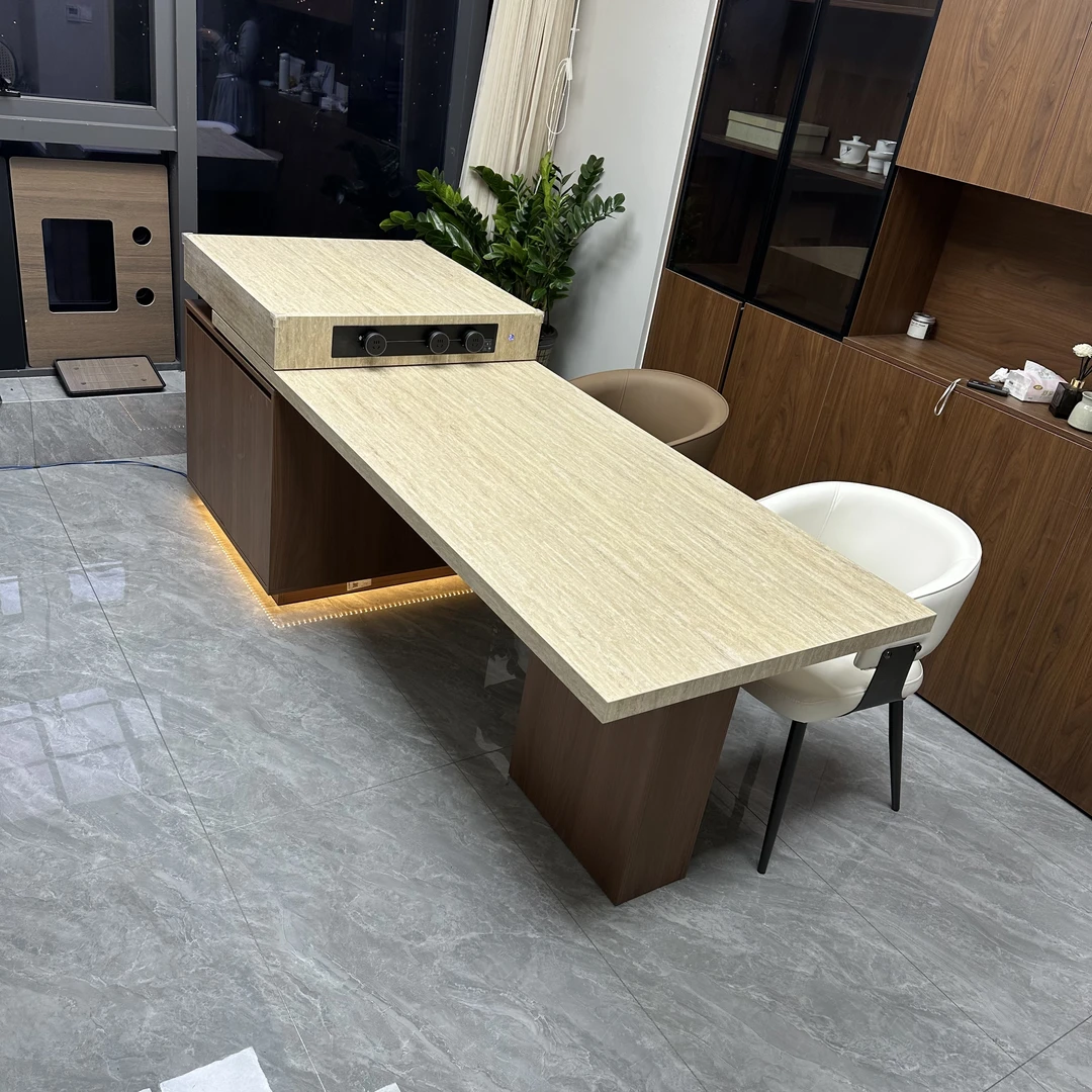 洞石岩板岛台餐桌一体家用可伸缩意式极简高级感开放式厨房中岛台