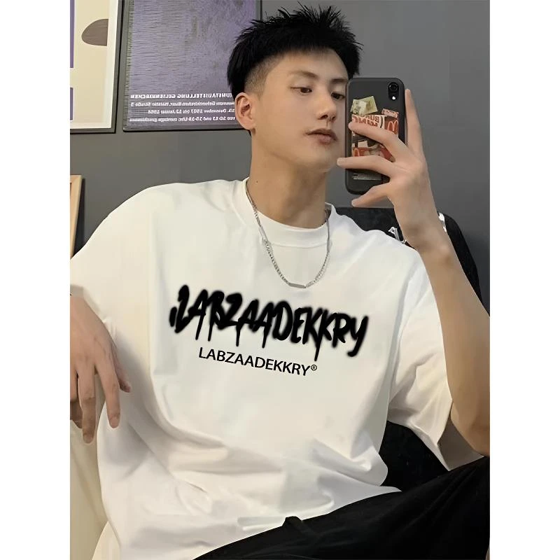 vibe美式重磅纯棉短袖T恤男夏季痞帅字母体恤宽松情侣装上衣服潮