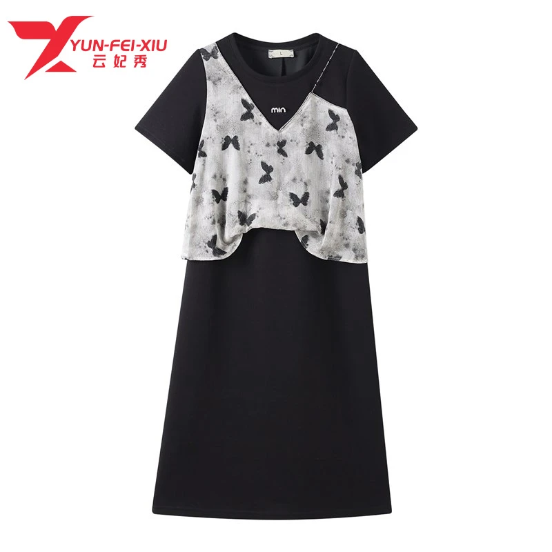 云妃秀大码女装连衣裙时尚休闲微胖宽松显瘦减龄洋气百搭夏季5965