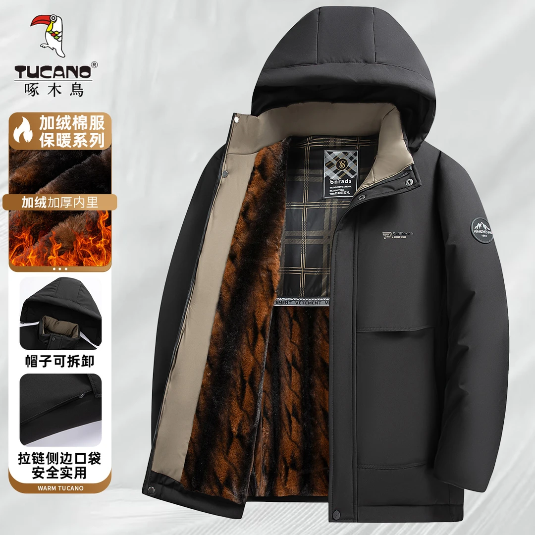 【加绒加厚 帽子可拆卸】啄木鸟棉服冬季商务休闲加厚保暖棉衣外套