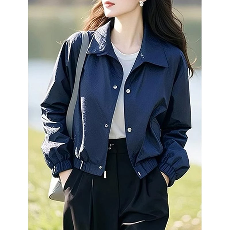 2025春秋季新款翻领短款外套女士小个子爆款美式复古休闲百搭夹克