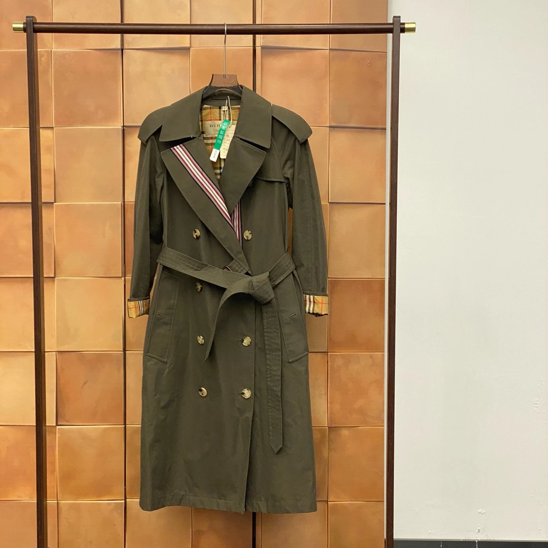 99新 BURBERRY/博柏利  爆款军绿色彩虹条纹风衣/uk10/29535