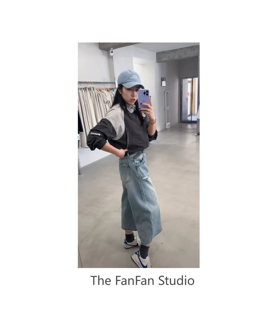 破洞个性八分休闲牛仔裤