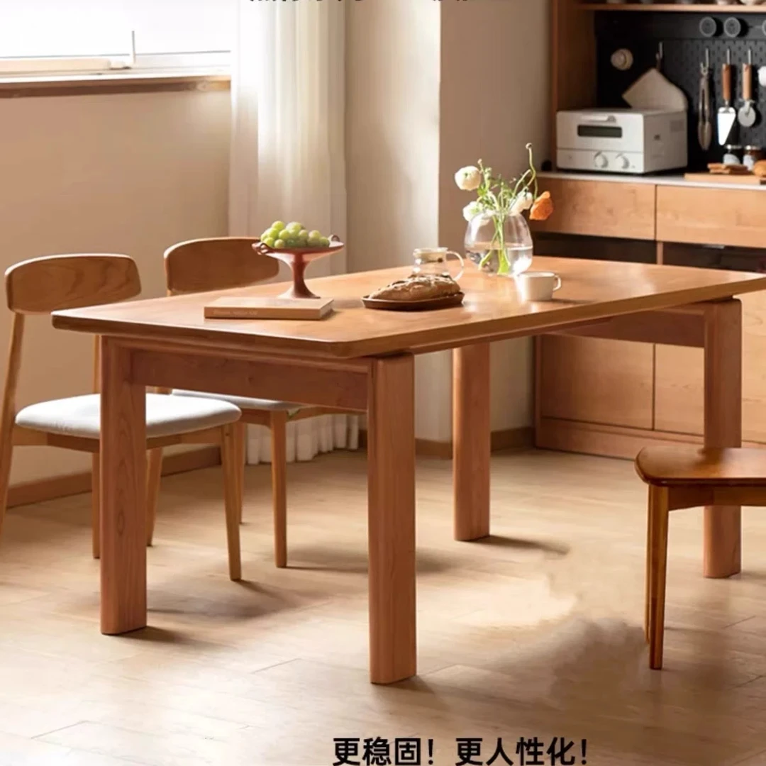 樱桃木餐桌椅子组合家用小户型长方形吃饭学习苹果桌原木