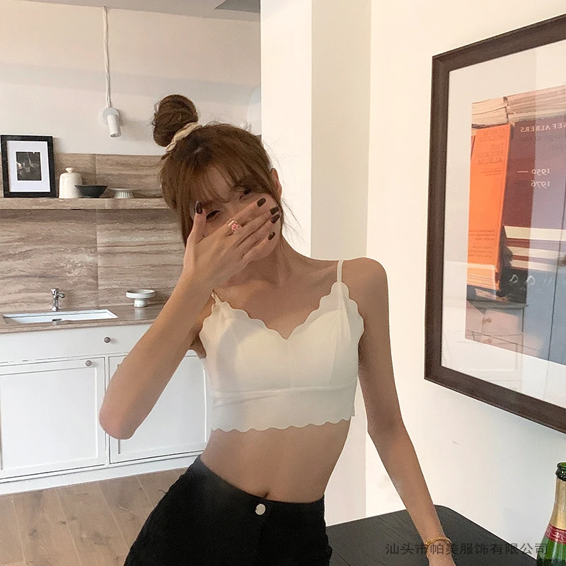 乳胶固定杯冰丝无痕吊带背心女春夏高弹美背内衣抹胸裹胸文胸内衣