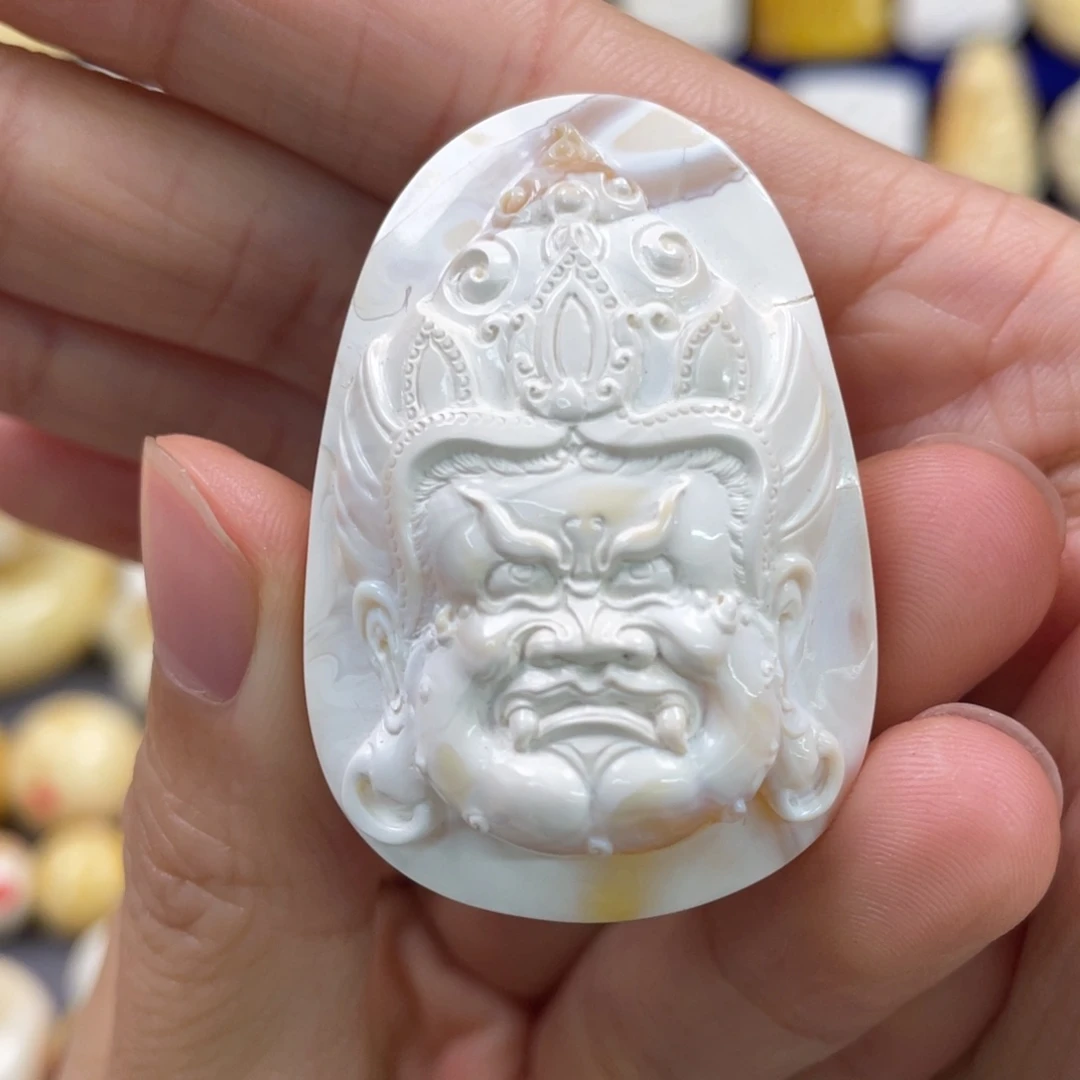 蜜蜡裸石未镶嵌琥珀蜜蜡黄财神吊坠