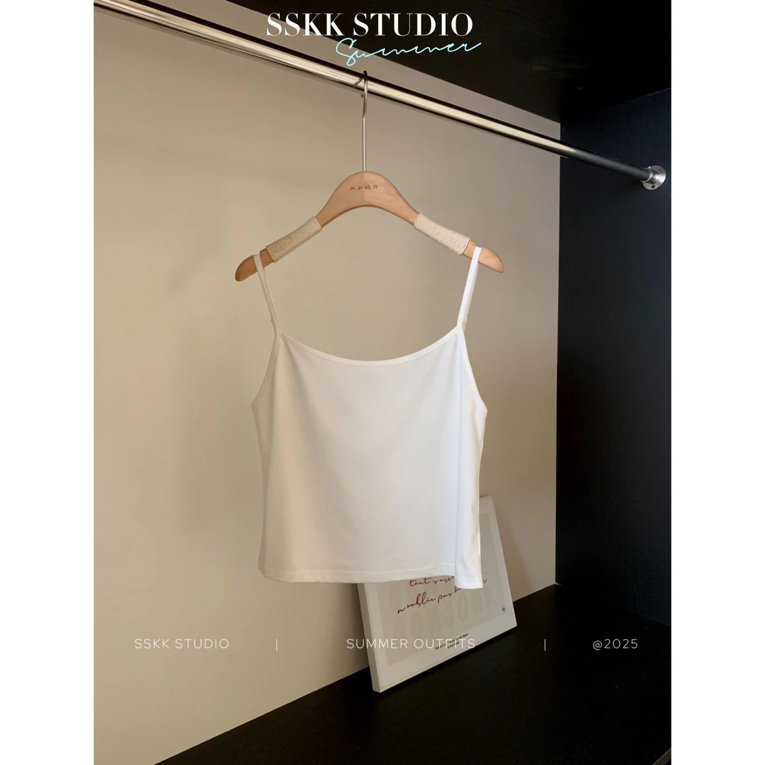 KMZY/KMZY山_山【清甜少女吊带】微胖女装韩版极简简约白色弹力吊带